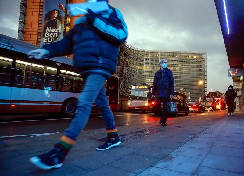 The woman flew from Egypt, which has no recorded cases of the Omicron variant, to Belgium where she later tested positive for the new coronavirus strain. Pictured is the European district in Brussels, on November 29.  EPA