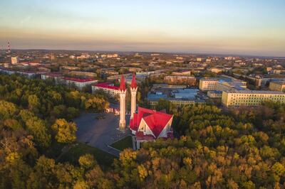 Lala Tulpan mosque in Ufa sunset, Russia