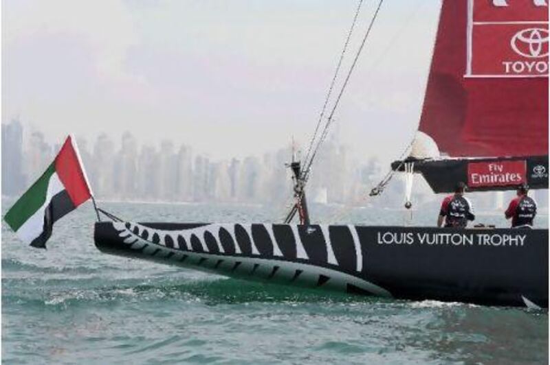 Teams prepare during a practice race prior to the Louis Vuitton Trophy, which gets under way today in the waters off Dubai.