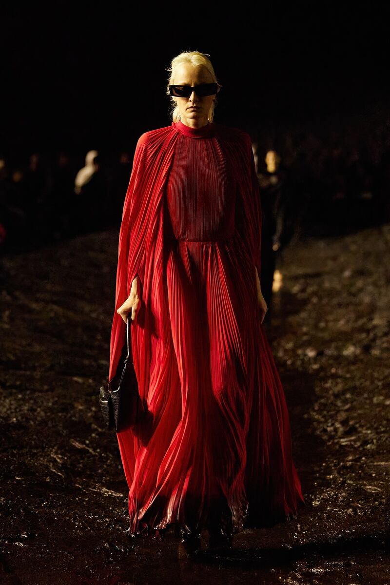 A flowing pleated dress at Balenciaga for spring/summer 2023. Photo: Balenciaga