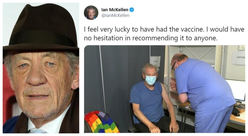 British thespian Ian McKellen received the Pfizer vaccine from the UK’s NHS at Queen Mary’s University Hospital in London. The 81-year-old said he would ‘recommend it to anyone’. AFP, Twitter