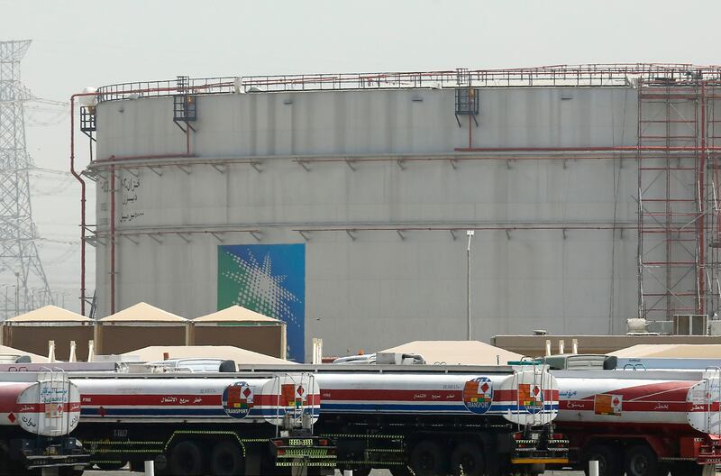 An Aramco storage tank in Saudi Arabia. The oil sector has contributed the most to the kingdom's economic expansion in the second quarter of this year. AP