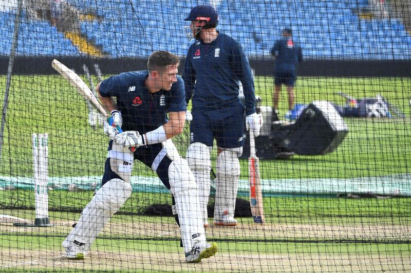 England's Joe Denly bats in the nets. AFP
