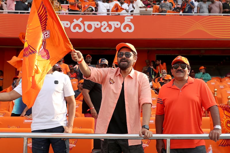 Telugu cinema star Venkatesh during the between Sunrisers Hyderabad and Rajasthan Royals at the Rajiv Gandhi International Stadium in Hyderabad on April 2, 2023. Sportzpics for IPL