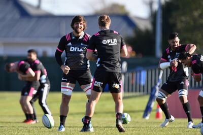 CHRISTCHURCH, NEW ZEALAND - JULY 20: Heiden Bedwell-Curtis (L) warms up during the Crusaders Super Rugby captain's run at Rugby Park on July 20, 2018 in Christchurch, New Zealand.  (Photo by Kai Schwoerer/Getty Images)
