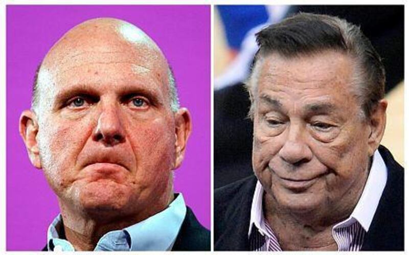 Former Microsoft CEO Steve Ballmer, left, officially became the new owner of the Los Angeles Clippers on August 12, 2014 in an estimated $2 billion deal after months of legal wrangling. The team went on the block after the NBA slapped a life ban on her estranged husband and its owner, Donald Sterling, right, who bought the club in 1981 for $12.5 million. AFP PHOTO / FILES