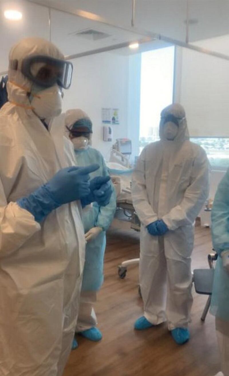 A team of doctors and nurses inside the ward of a hospital in Sonapur, Dubai that has been converted to treat moderate to severe Covid-19 patients. Courtesy: Aster DM Healthcare