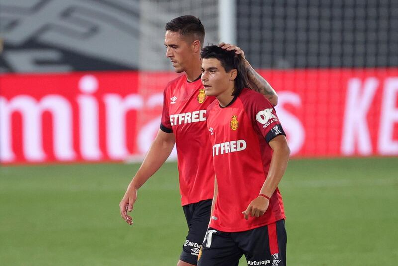 Mallorca midfielder Luka Romero (R), became the youngest player in Spanish League history when he came on as a sub. EPA