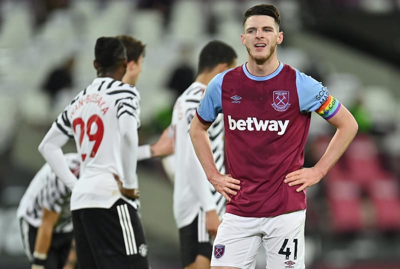 Declan Rice - 7: Breaks down play and distributes so well in the centre of the park. Lovely flick-on header that was heading for the net until poached on line by Soucek. Fantastic determination to chase down and tackle Rashford in full-flow with 15 minutes to go. Long-range effort easily saved by Henderson as Hammers chased game. Reuters