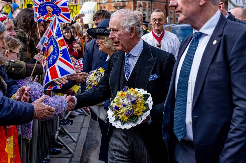 King Charles greets people at York Minster for the Maunday Thursday Service in April 