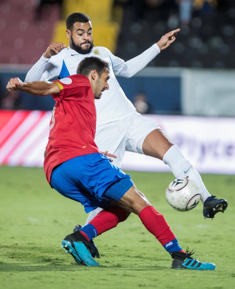 This handout photo released by CONCACAF shows Costa Rica's Celco Borges of (L) fighting for control of the ball with Brandley Kuwas of Curacao during the Concacaf Nations League A tournament match between Costa Rica and Curacao at the Estadio Alejandro Morera Soto in Alajuela, Costa Rica on October 13, 2019. (Photo by STRINGER / CONCACAF / AFP) / RESTRICTED TO EDITORIAL USE - MANDATORY CREDIT "AFP PHOTO / CONCACAF " - NO MARKETING NO ADVERTISING CAMPAIGNS - DISTRIBUTED AS A SERVICE TO CLIENTS