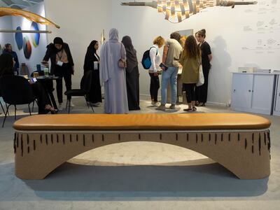 The 'Kaseeriya' bench by Ebrahim Assur incorporates design elements inspired by Islamic architecture and palm trees. Antonie Robertson / The National
