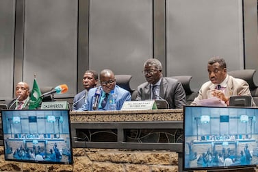 The African Union Peace and Security Council holds a press conference on Sudan at the AU headquarters in Addis Ababa on June 6, 2019. AFP
