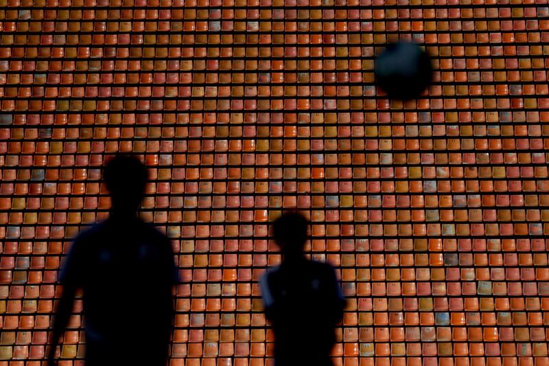 Players of the Japanese football team participate in a training session at the Pacaembu Stadium in Sao Paulo, Brazil. EPA