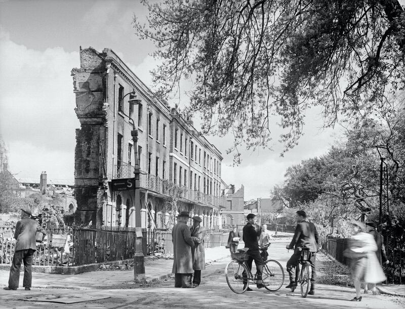 This photograph shows the ravaging effects of the Baedeker raids on the cathedral city of Exeter in 1942