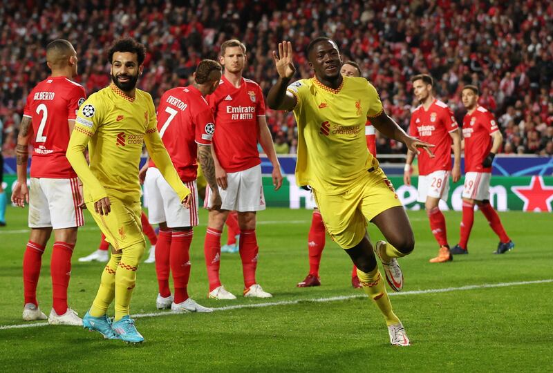 Konate celebrates scoring their first goal. Action Images