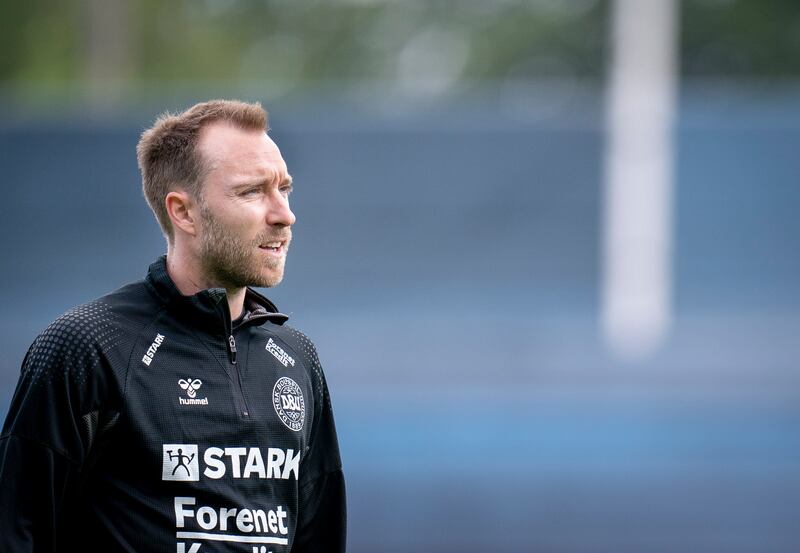 Denmark's Christian Eriksen attends a training session. AP