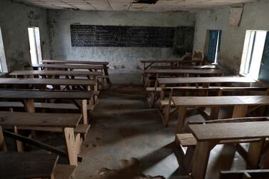 An empty classroom at the Government Science College in the Nigerian state of Niger, where 42 people were kidnapped by gunmen last week. AP