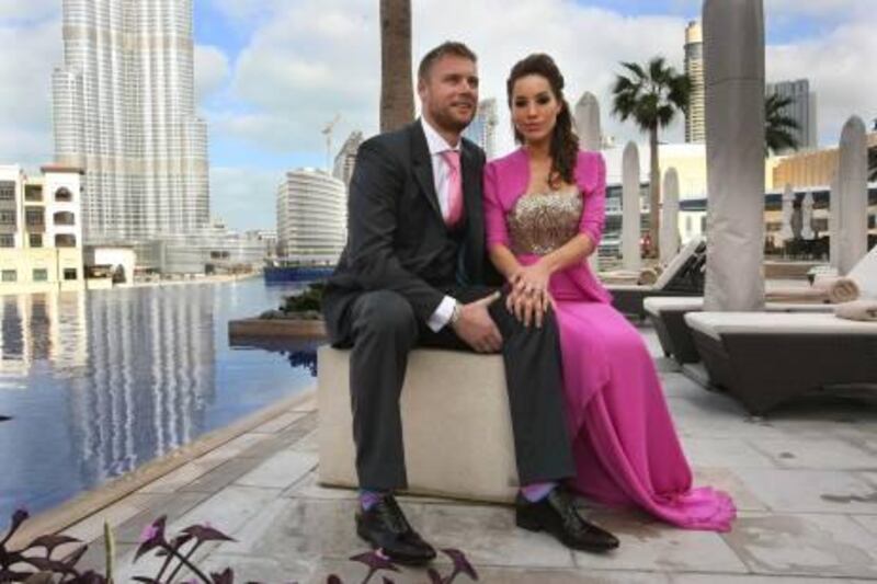 DUBAI.. 28th January 2010.  Andrew Flintoff and his wife Rachel  in Dubai yesterday (thurs). Rachel was wearing a dress by Dubai based designer Ayesha Depala. Stephen Lock   /  The National  .  *** Local Caption ***  SL-flintoff-002.jpg