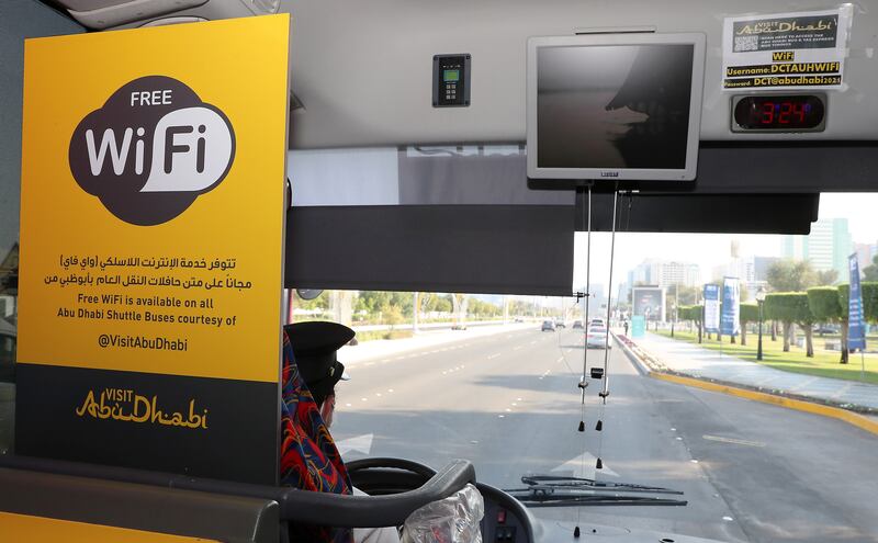 Free Wi-FI is now available in many public areas and buses in Abu Dhabi. Pawan Singh / The National