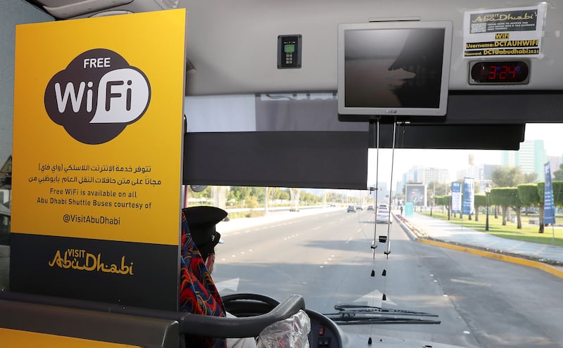 Free Wi-FI is now available in many public areas and buses in Abu Dhabi. Pawan Singh / The National