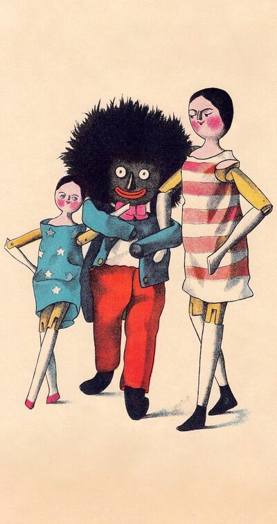 A vintage illustration showing a Golliwog doll.