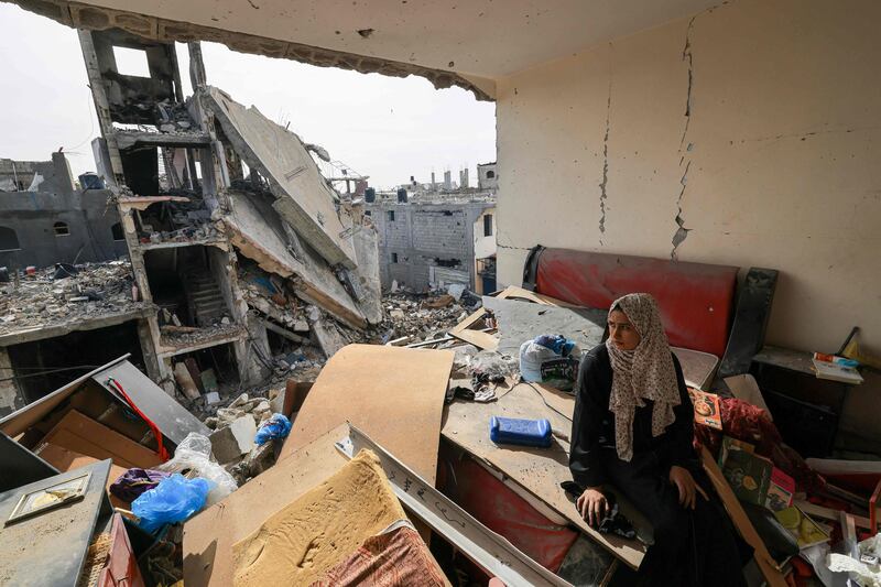 Destroyed apartments in the Khezaa district of Khan Younis, following weeks of Israeli bombardment, in the southern Gaza Strip. AFP
