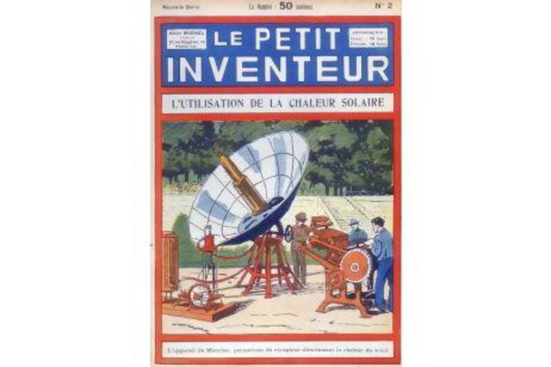 A solar-powered printing press, made around 1894, which was based on Augustin Mouchot's solar engine, patented in 1861. The illustration was published in France's Le Petit Inventeur, at about 1927. Universal History Archive / Getty Images