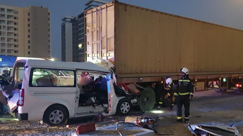 A fatal minibus crash in Dubai last month has reignited a debate over the safety of the vehicles. Courtesy Dubai Police