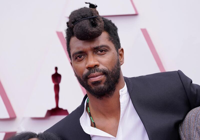 Shaka King arrives at the 93rd Academy Awards at Union Station in Los Angeles, California, on April 25, 2021. AP
