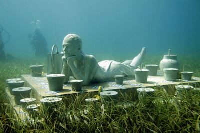 This sculpture on the sea bed forms part of the Underwater Sculpture Museum of Cancun (Museo Escultorico Subacuatico de Cancun) at the West Coast Marine Park of Isla Mujeres, Punta Cancun and Punta Nizuc. EPA