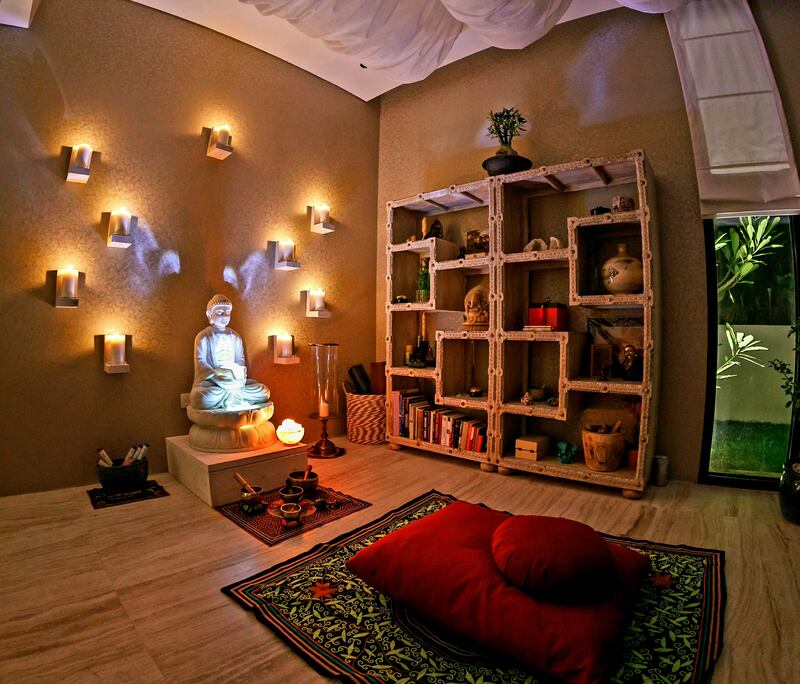 The Tibetan meditation room is inspired by his love of travel across Asia