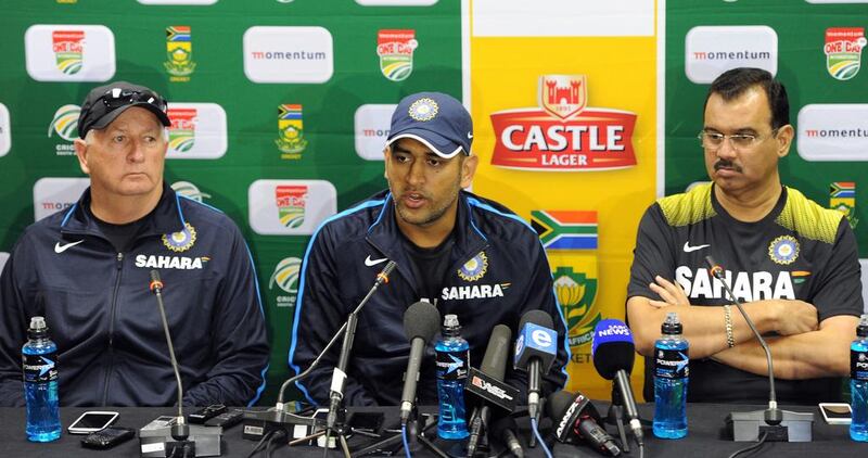 There is plenty to look forward to for India’s team management that includes MS Dhoni, right, and Duncan Fletcher. Getty Images