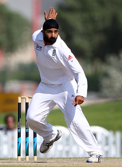 Dubai,  United Arab Emirates- January,  12, 2012:   Monty Panesar of England bowls during the match between England and Pakistan Cricket Board XI at ICC Global Academy in Dubai . (  Satish Kumar / The National ) For Sports