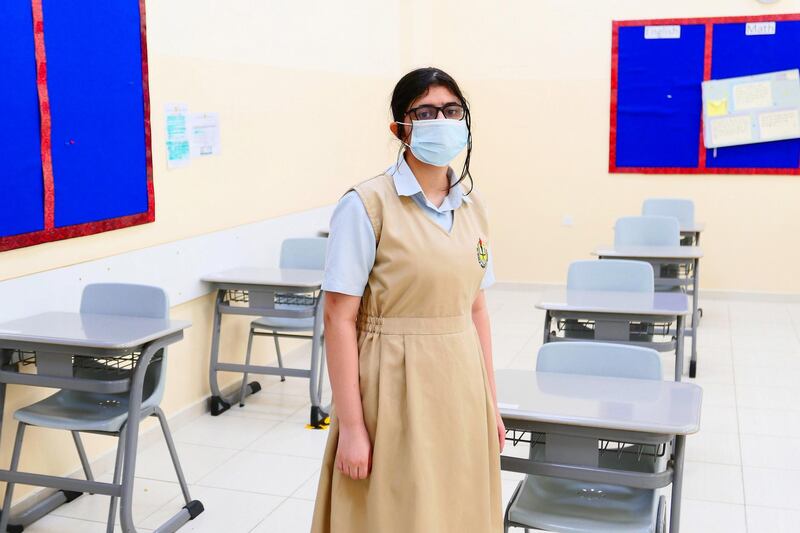 Mira Tannira student at the Al Shola American School in Ajman on June 8 , 2021. Pawan Singh / The National. Story by Salam