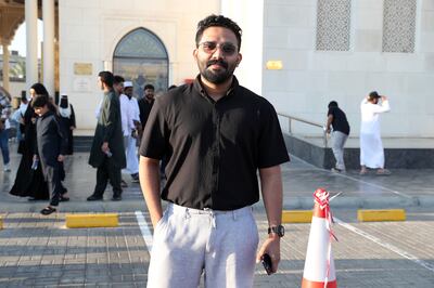 Badru Dugad after Eid Al Fitr prayers at Al Farooq Omar Bin Al Khattab Mosque in Dubai. Pawan Singh / The National