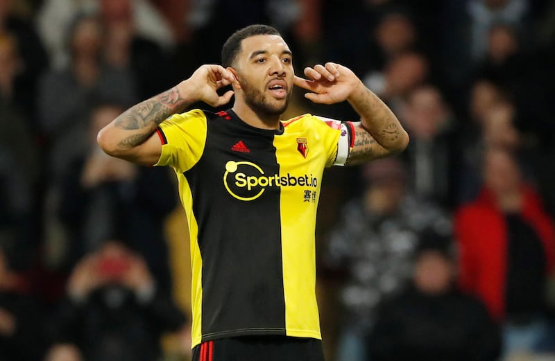 Soccer Football - Premier League - Watford v Aston Villa - Vicarage Road, Watford, Britain - December 28, 2019  Watford's Troy Deeney celebrates scoring their first goal               Action Images via Reuters/Andrew Boyers  EDITORIAL USE ONLY. No use with unauthorized audio, video, data, fixture lists, club/league logos or "live" services. Online in-match use limited to 75 images, no video emulation. No use in betting, games or single club/league/player publications.  Please contact your account representative for further details.