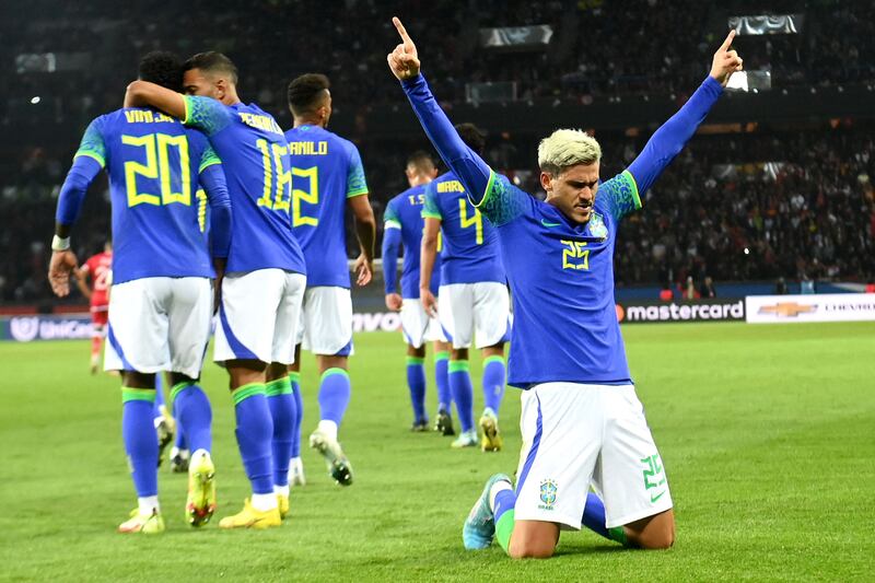 Brazil forward Pedro celebrates. AFP