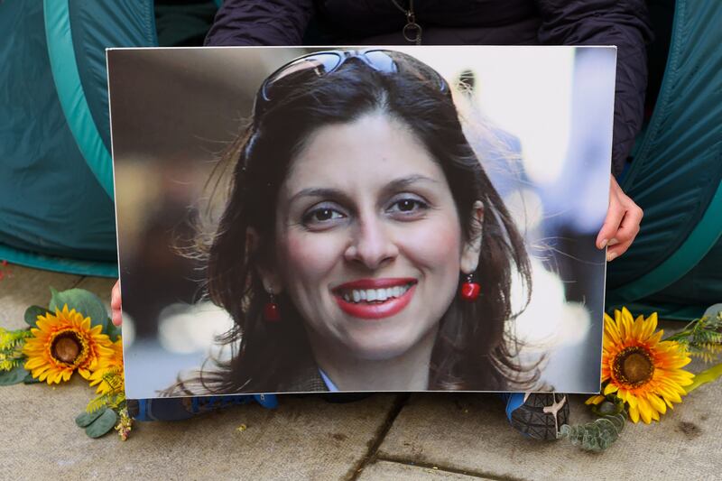 A photo of Nazanin Zaghari-Ratcliffe outside the UK's Foreign Office in London on October 26. EPA