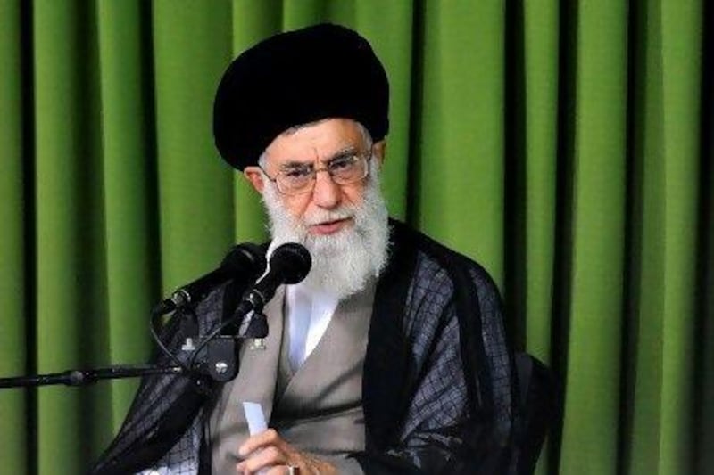 A handout photograph released by the official website of the Iranian supreme leader Ayatollah Ali Khamenei shows him delivering a speech during a meeting in Tehran in 2011.