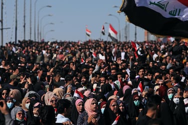 University students shout slogans during ongoing anti-government protests in Kerbala, Iraq January 26, 2020. Reuters