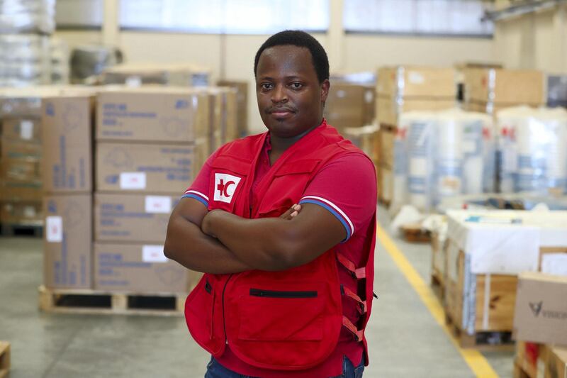Dubai, United Arab Emirates - Reporter: Kelly Clarke. George Maina, warehouse manager for IFRC. Aid is prepared by the International Federation of Red Cross and Red Crescent Societies to support Beirut. Wednesday, August 5th, 2020. Dubai. Chris Whiteoak / The National