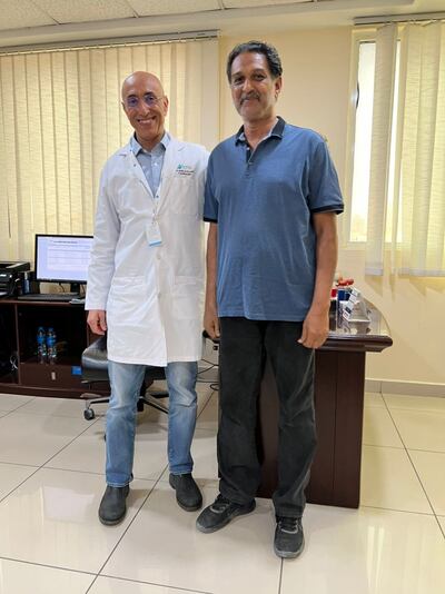 Dr Adel Eryani with Jacob Nediambath during a recent check up after his heart attack in July. Photo: NMC