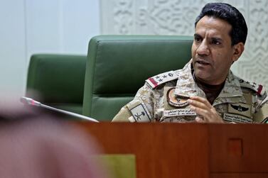 Spokesman of the Saudi-led military coalition in Yemen Colonel Turki Al Maliki speaks during a press conference in the capital Riyadh. AFP