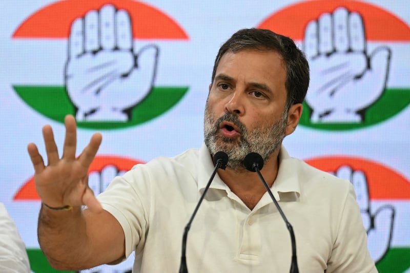 Indian National Congress leader Rahul Gandhi said there was 'no democracy in India today' at a press conference at party headquarters in New Delhi. AFP