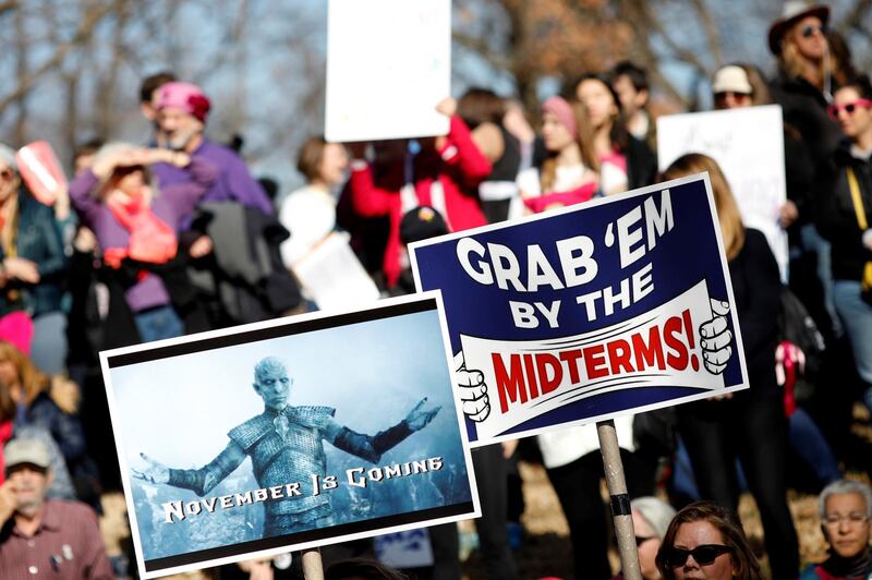 People participate in the Second Annual Women's March in Washington, U.S. January 20, 2018. REUTERS/Aaron Bernstein NO RESALES. NO ARCHIVE