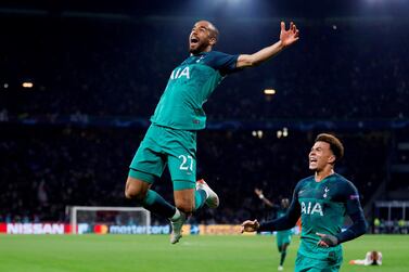 FILE PHOTO: ON THIS DAY -- May 8 May 8, 2019 SOCCER - Tottenham Hotspur forward Lucas Moura celebrates his hat-trick in a 3-2 win against Ajax in their Champions League semi-final second leg clash in Amsterdam. Spurs lost the first leg 1-0 and first-half goals from Ajax defender Matthijs de Ligt and midfielder Hakim Ziyech meant the Premier League club trailed overall by three goals at halftime. However, Moura's second-half treble ensured the London club progressed on away goals to their first Champions League final where they were beaten 2-0 by Liverpool. Action Images via Reuters/Matthew Childs/File photo