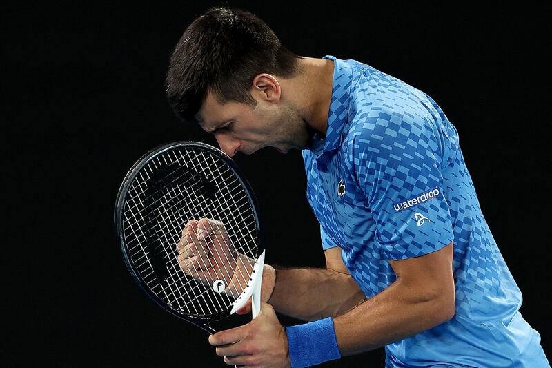 Novak Djokovic on his way to victory against Grigor Dimitrov on day six of the Australian Open tennis in Melbourne on January 21, 2023. AFP