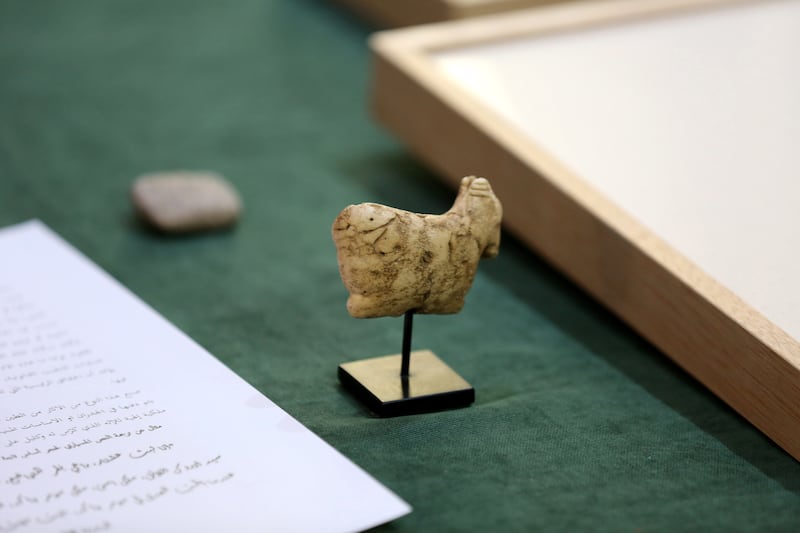 Stolen artifacts retrieved from the US and returned to Iraq are displayed at the Ministry of Foreign Affairs in Baghdad.