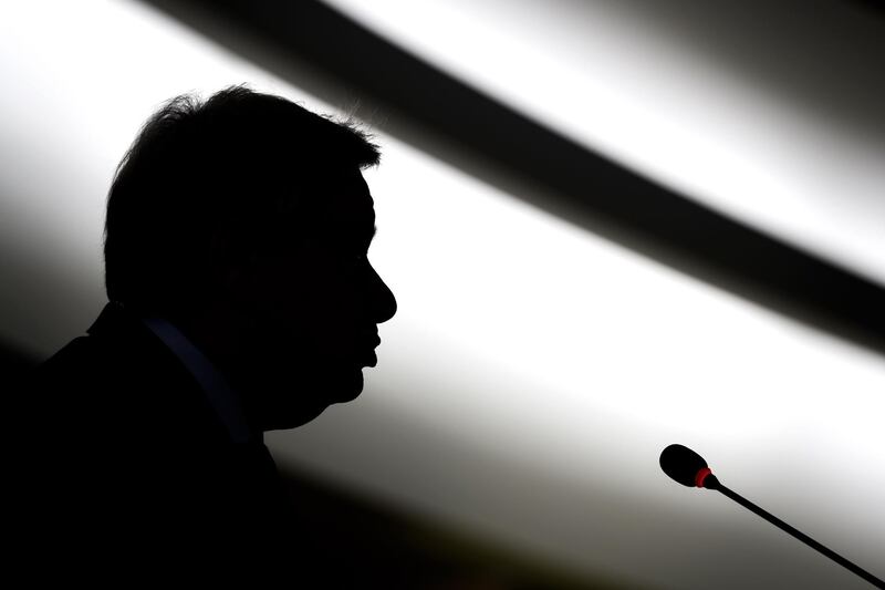 The silhouette of UN Secretary-General Antonio Guterres as he delivers a speech at the opening day of the 40th session of the United Nations Human Rights Council in Geneva. AFP